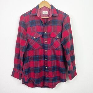 Fieldmaster Men’s Vintage Red Plaid Flannel Button Up Shirt Size M